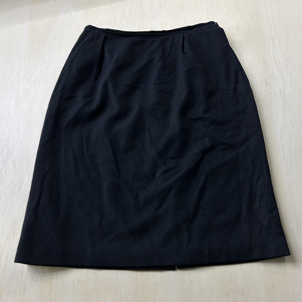 Personal Petites Skirt Womens M Black Solid Wool Pencil Knee Length Lined Slit